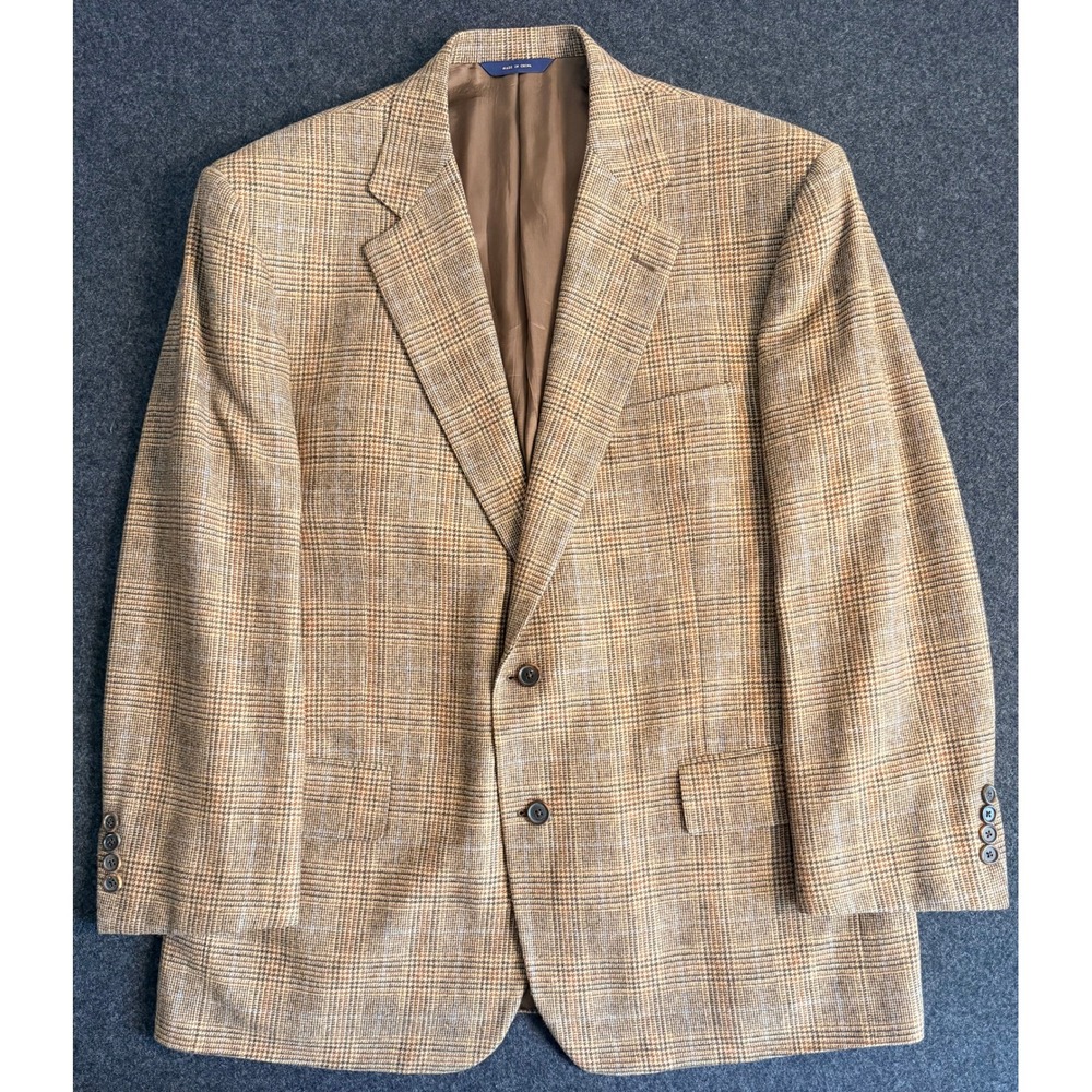 Brooks Brothers 1818 Madison 45R Sport Coat Wool Cashmere Glen Plaid Blazer Tan